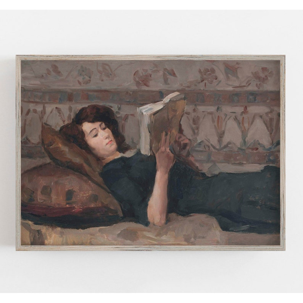 Reading Woman, Woman Portrait, Vintage Gallery Wall, Gallery Wall Set, Victorian Wall Art, Muted Neutral Art.jpg