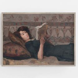 reading woman, woman portrait, vintage gallery wall, gallery wall set, victorian wall art, muted neutral art