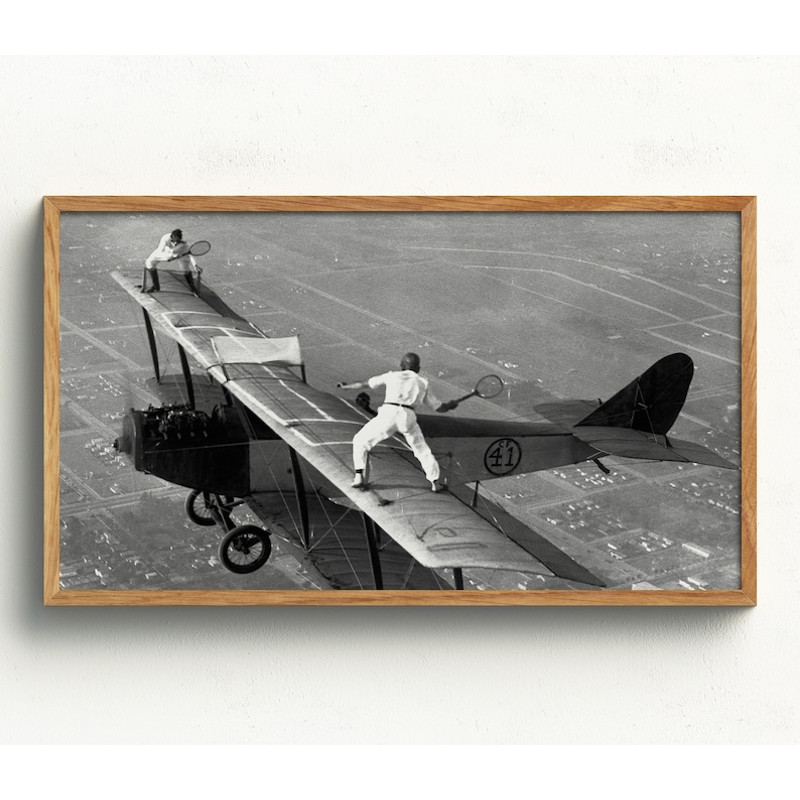 Samsung Frame TV Art, Tennis on Airplane Wings, Black and White Art, Vintage Wall Art, Tennis Wall Art, Funny Art.jpg