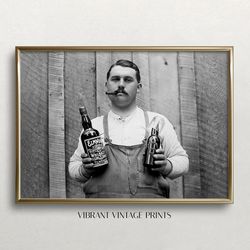 vintage man portrait, black and white art, prohibition art, whiskey and cigar print, bar cart decor, digital download