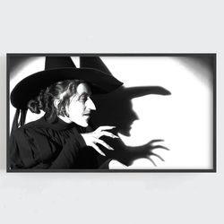 wicked witch wall art, samsung frame tv art, halloween wall art, black and white, witchy wall decor, vintage wall art