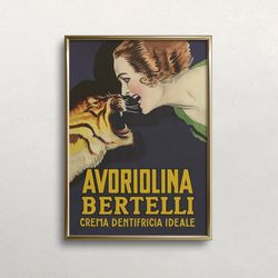 tiger wall art, vintage wall art, woman and tiger, moody wall decor, vintage tiger print, old advert, digital download
