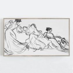 samsung frame tv art, vintage woman art, vintage wall art, black and white art, female empowerment art, sketch wall art