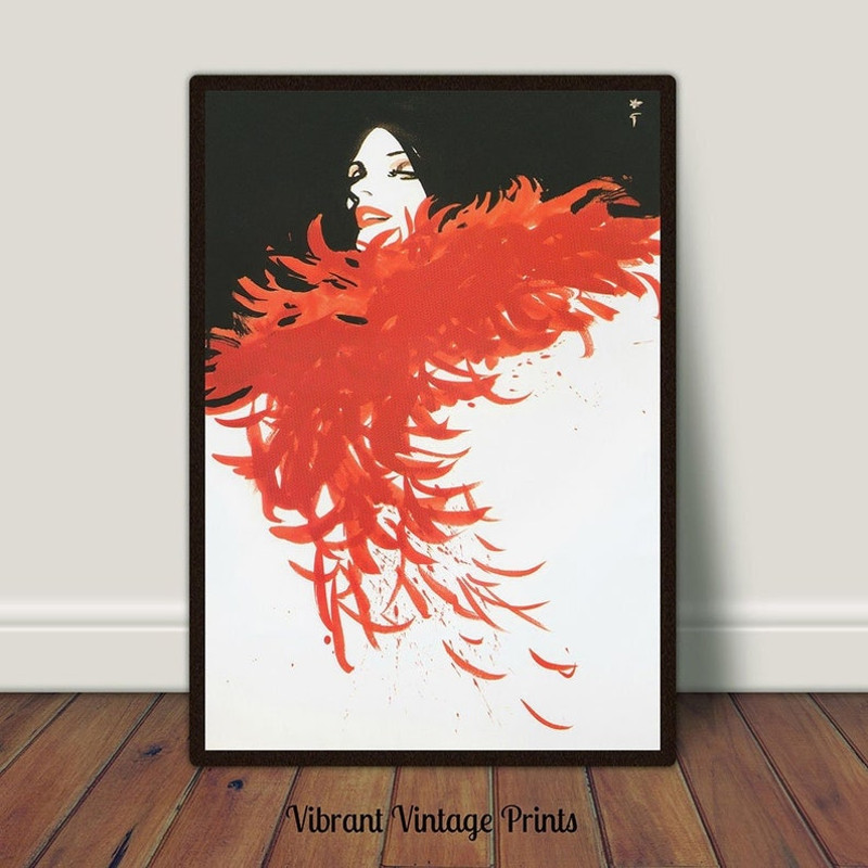 Vintage Fashion Wall Art, Vintage Wall Art, Woman Portrait, Retro Wall Decor, Red Feather Boa, DIGITAL DOWNLOAD, PRINTABLE Wall Art.jpg