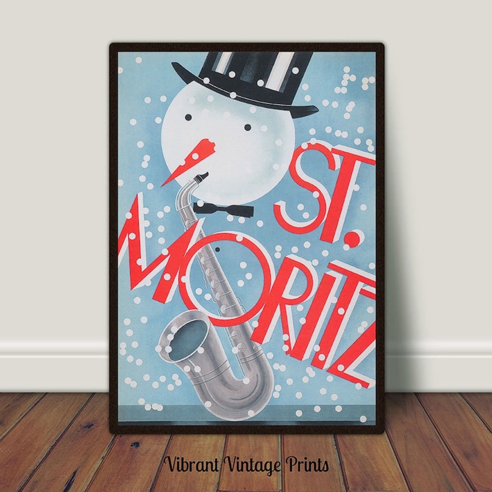 Snowman Wall Art, Switzerland Wall Art, Saxophone Art, Vintage Wall Art, Retro Wall Decor, DIGITAL DOWNLOAD, PRINTABLE Wall Art, Large Art.jpg