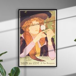 lady fox fur vintage art nouveau french print green