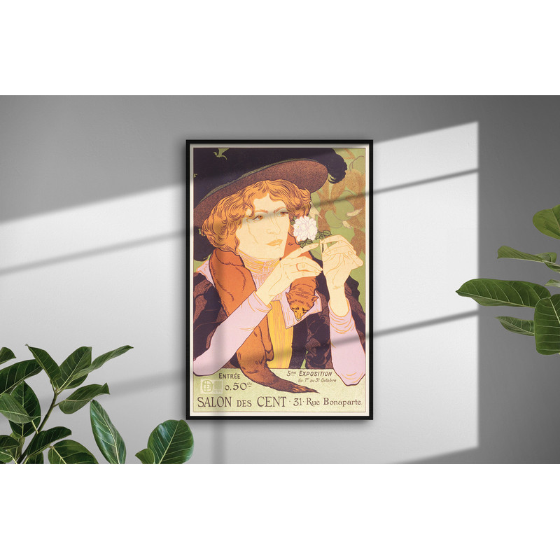 Lady Fox fur vintage Art Nouveau french print green.jpg