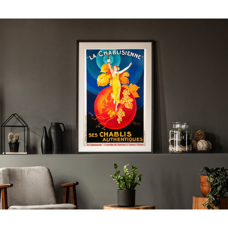 Vintage Poster, La Chablisienne Girl Print, French Art Nouveau, Orange Blue.jpg