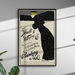vintage poster - woman in black dress - art nouveau french fashion print snow