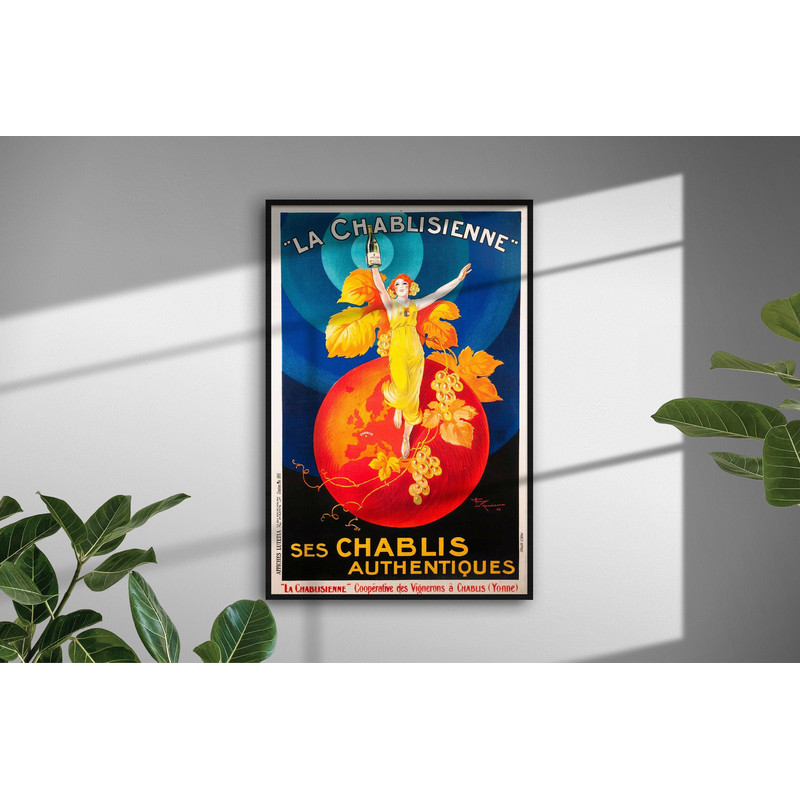 Vintage Poster, La Chablisienne Girl Print, French Art Nouveau, Orange Blue-1.jpg