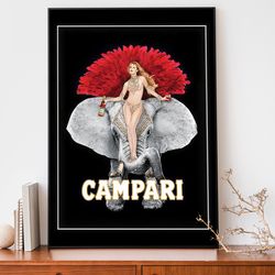 vintage campari elephant poster, art nouveau french print, alcohol advertisement