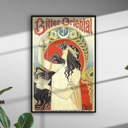 vintage poster bitter oriental - french art nouveau print - ornamental  home decor
