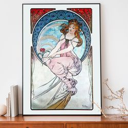 vintage alphonse mucha print, woman illustration, art nouveau wall art, french decor