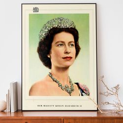 queen elizabeth print, vintage queen of england poster, hrh wall art, royal family decor