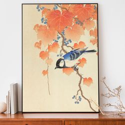 ohara koson great tit art print, traditional japanese woodlock illustration, asian home decor
