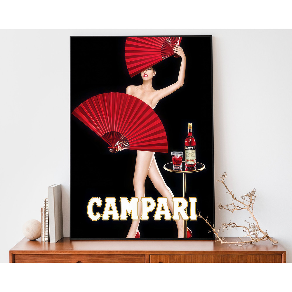 Vintage Campari Fan Poster, Art Nouveau French Print, Retro Alcohol Advertisement, Antique Poster.jpg
