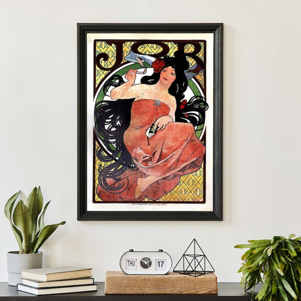 Vintage Alphonse Mucha Illustration, JOB Cigarette Paper Advert, Art Nouveau Wall Art, French Decor.jpg