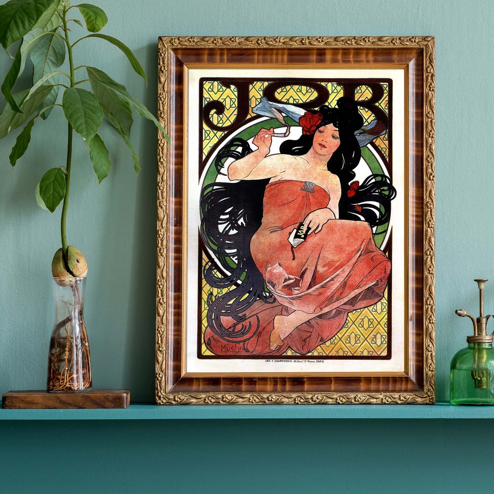 Vintage Alphonse Mucha Illustration, JOB Cigarette Paper Advert, Art Nouveau Wall Art, French Decor-1.jpg
