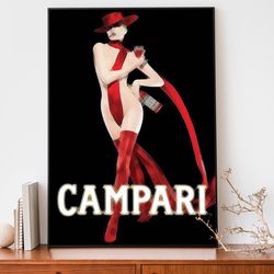 vintage campari fashion poster, art nouveau french print, retro alcohol advertisement, antique poster