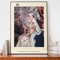 vintage queen elizabeth photo print, queen of england coronation poster, hrh wall art, royal family decor