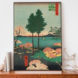 japanese illustration poster, mid century modern, utagawa hiroshige woodblock print for asian home decor, japandi painti