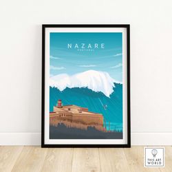 nazare travel poster print  portugal