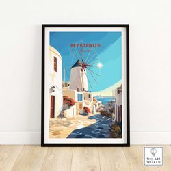 mykonos print  travel poster   birthday present  wedding anniversary gift  home decor