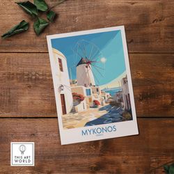 mykonos greece print  travel poster   birthday present  wedding anniversary gift  home decor