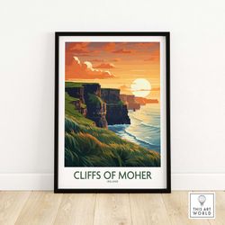 cliffs of moher poster  ireland travel poster  birthday present  wedding anniversary gift  art print