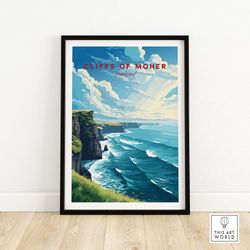 cliffs of moher wall art  ireland travel poster  birthday present  wedding anniversary gift  art print