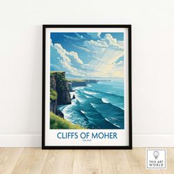 cliffs of moher art gift  ireland travel poster  birthday present  wedding anniversary gift  art print