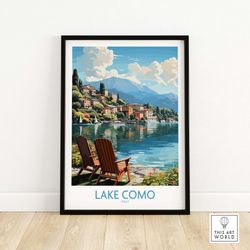 lake como print  italy  travel poster art  home dcor artwork  birthday present  wedding anniversary gift