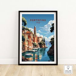 portofino italy travel poster  home dcor poster gift  birthday present  wedding anniversary gift  wall art print