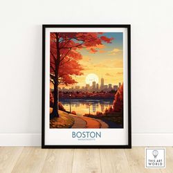 boston poster travel print  home dcor poster gift  digital illustration artwork wall hanging  framed & unframed print