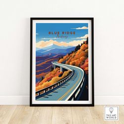 blue ridge parkway poster art print travel print  home dcor poster gift  digital illustration artwork  birthday present