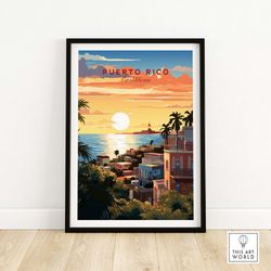 puerto rico art print wall art print travel print  home dcor poster gift  digital illustration artwork  birthday present