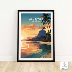 le morne mauritius poster  travel poster  birthday present  wedding anniversary gift  art print  housewarming gift wall