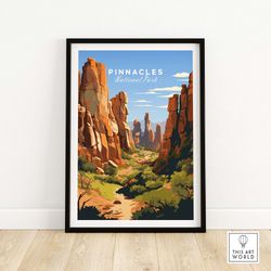 pinnacles national park poster art print travel print  home dcor poster gift  digital illustration artwork  birthday pre