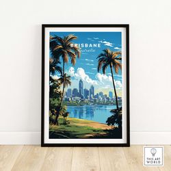 brisbane print travel poster  birthday present  wedding anniversary gift  best gift for her  pesonalized wall art gift f