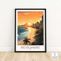 rio de janeiro poster travel print  home dcor poster gift  digital illustration artwork wall hanging  framed & unframed