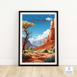 capitol reef national park poster art print travel print  home dcor poster gift  digital illustration artwork  birthday