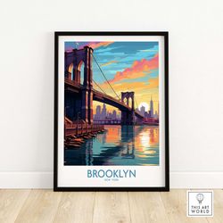 brooklyn wall art poster travel print  home dcor poster gift  digital illustration artwork wall hanging  framed & unfram