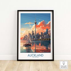 auckland poster art print travel print  home dcor poster gift  digital illustration artwork wall hanging  framed & unfra
