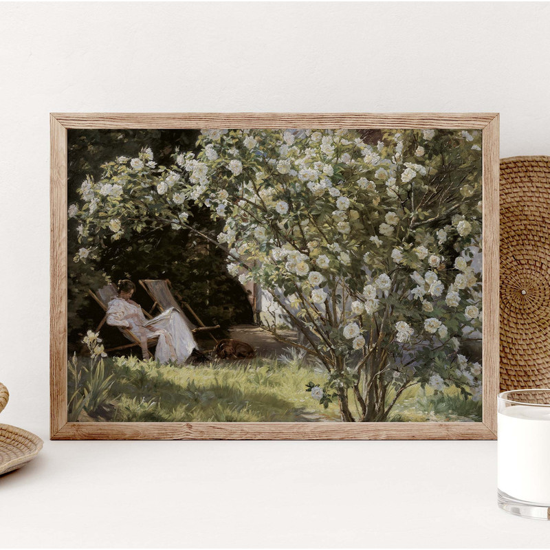 Vintage White Roses Garden Poster, French Country Garden Print, Flowers Wall Art, Bedroom Wall Decor, Vintage Botanical Print PS0332.jpg