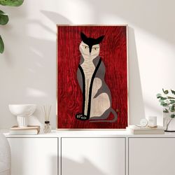 the cat poster, cats poster, funny cat art print, oriental woodblock traditional japanese art, feline wall art decor, gi