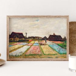 vincent van gogh's garden poster, vintage flower beds in holland poster, cottage art, botanical print, village home deco