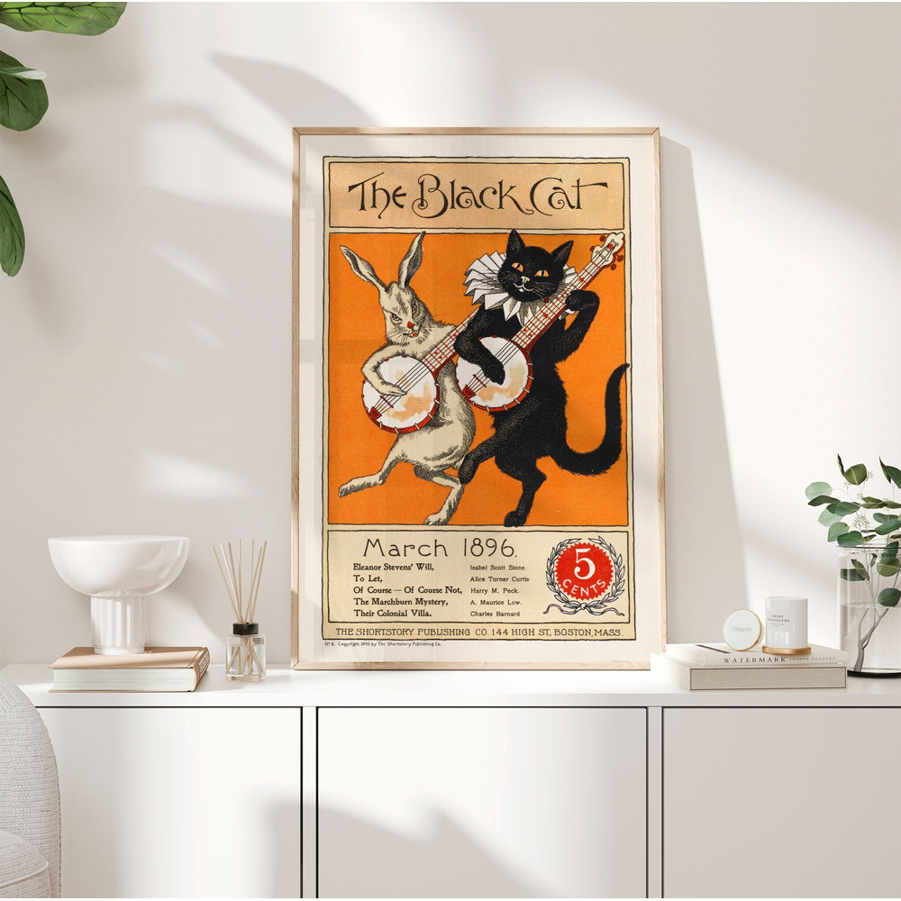 The Black Cat March 1896 Magazine Poster, Vintage Magazine Cat Poster, Retro Bunny Print, Retro Cats poster, Rabbit cat, Gift Idea PS0311.jpg