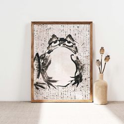 unimpressed frog, japanese frog poster, getsuju frog, frog print vintage art print, animal art, funny animal print, kanj