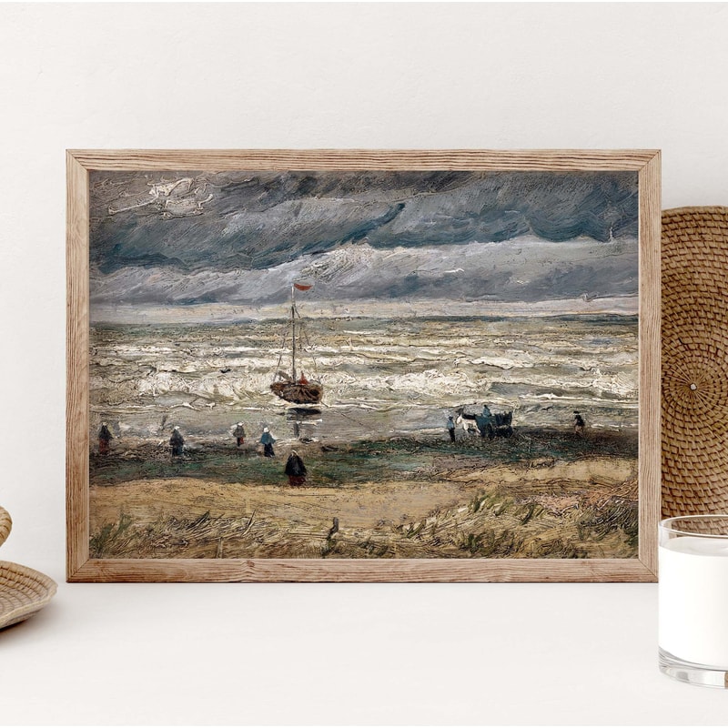 Vincent Van Gogh's Beach at Scheveningen in Stormy Weather Poster, Vintage Sea Poster, Landscape Print, Nautical Home decor Poster PS0315.jpg