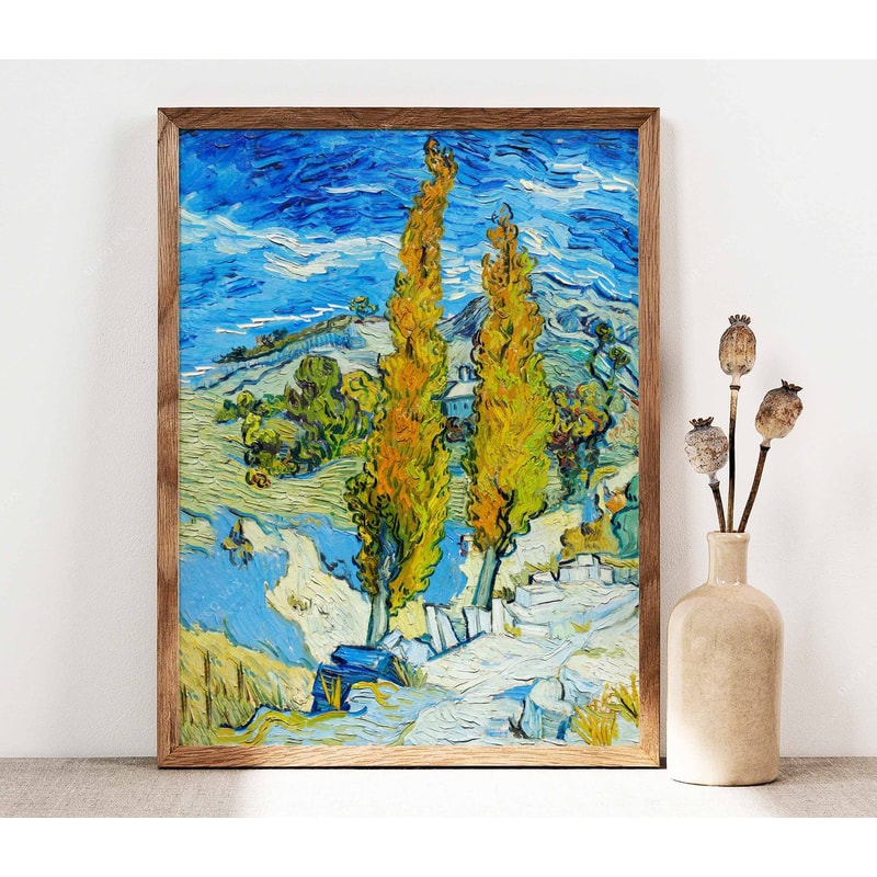 Vincent Van Gogh The Poplars at Saint-Rémy Poster, Van Gogh Landscape, Botanical Trees Lake poster, Van Gogh Painting Reproduction PS0199.jpg
